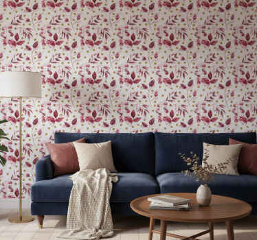 Carta da parati floreale foglie bordeaux con puntini oro - TenStickers