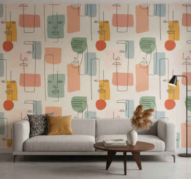 Carta da parati geometrica arte murale minimalista con volti - TenStickers