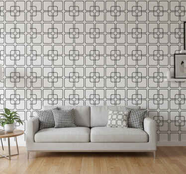 Geometrisch behang zwart vierkant stedelijk patroon - TenStickers