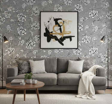 Vintage wallpaper black and white gingham pattern - TenStickers