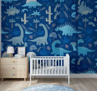 Carta da parati dinosauri tonalità blu - TenStickers