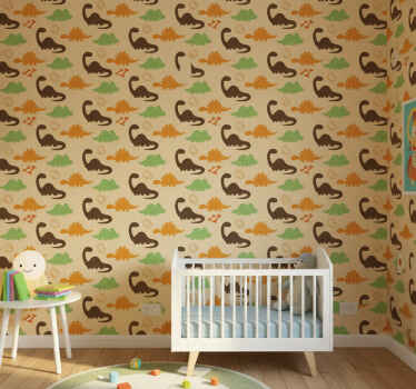 Carta da parati dinosauri sfondo beige - TenStickers