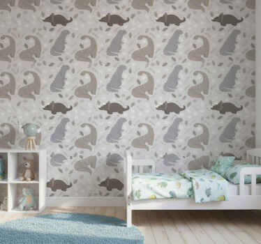 Carta da parati dinosauri motivo grigio - TenStickers
