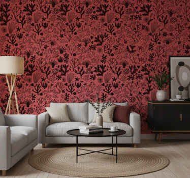 Tapete baum australische blätter rot und schwarz - TenStickers