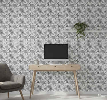 Tapeta do biura kwiaty na szarym tle - TenStickers