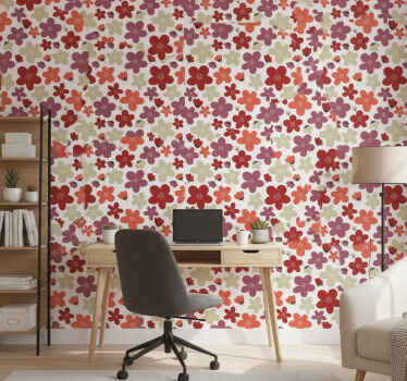 Tapeta do biura czerwony abstrakcyjny wzór kwiatów - TenStickers