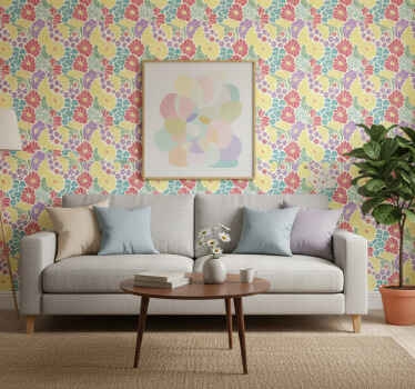 Living room wallpaper in soft pastel flowers - TenStickers