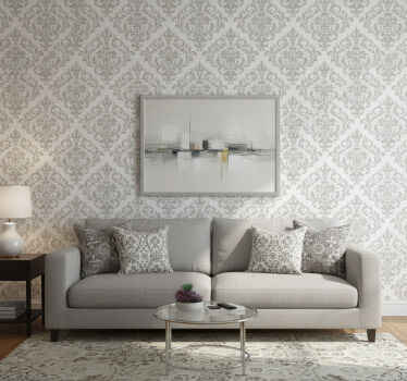 Papel tapiz para sala patrón barroco gris - TenVinilo