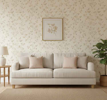 Papel tapiz para sala fondo blanco con flores - TenVinilo