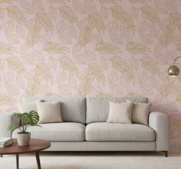 Living room wallpaper with elegant leaf pattern - TenStickers