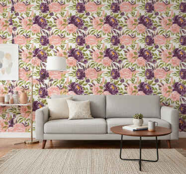 Living room wallpaper charming watercolor blooms - TenStickers