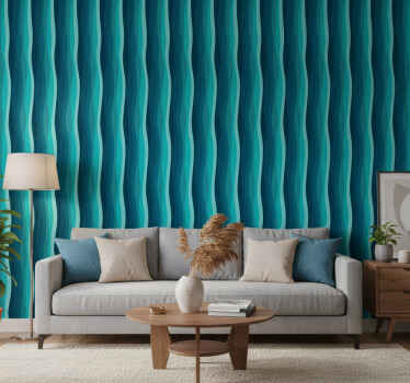 Living room wallpaper with wavy blue pattern - TenStickers