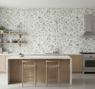 Kitchen wallpaper aquarella elegant leaves - TenStickers