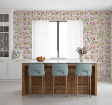 Kitchen wallpaper pink magnolia bloom - TenStickers