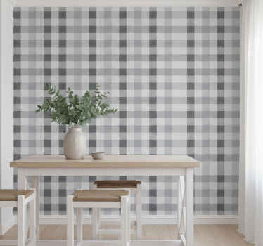 Kitchen wallpaper in grey gingham pattern - TenStickers