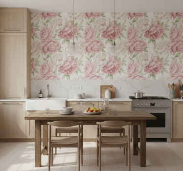 Kitchen wallpaper blushing peony design - TenStickers