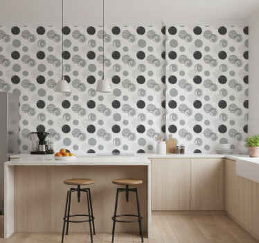 Kitchen wallpaper in gray circles pattern - TenStickers