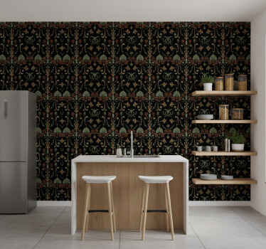 Kitchen wallpaper with elegant leaf designs - TenStickers
