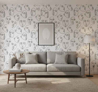 Papier peint moderne motif visages en line art - TenStickers