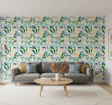 Papier peint moderne plumes colorées enchaînées - TenStickers