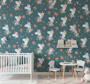 Carta da parati cameretta unicorni blu incantevoli - TenStickers