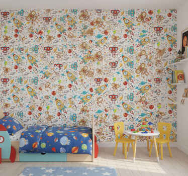 Carta da parati cameretta avventura robot razzo - TenStickers