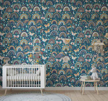 Carta da parati cameretta arcobaleni e farfalle - TenStickers