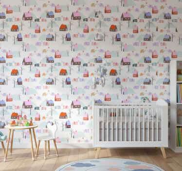 Carta da parati cameretta elefanti e case - TenStickers