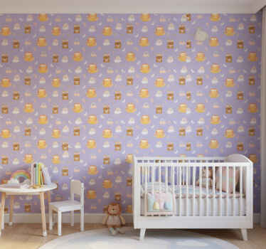 Kids wallpaper featuring baby animals and rainbows - TenStickers