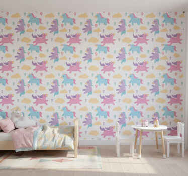 Tapet copii unicorni și nori - TenStickers