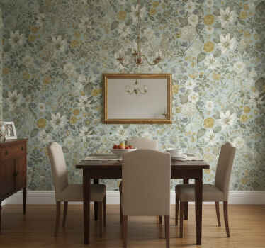 墙纸餐厅橄榄色花卉 - TenStickers