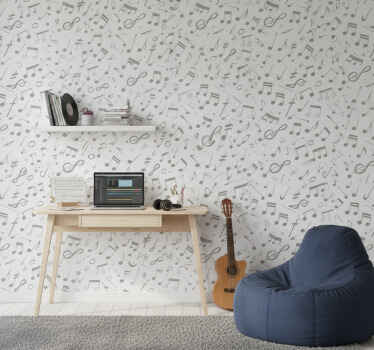 Papel tapiz juvenil patrón de notas musicales - TenVinilo