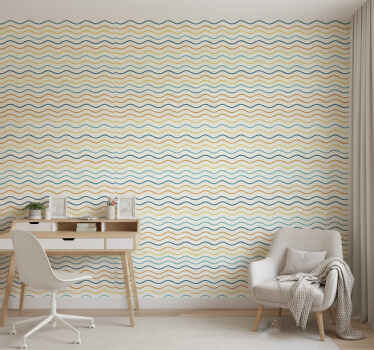 Papel tapiz juvenil líneas onduladas de colores - TenVinilo