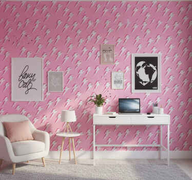 Papel tapiz juvenil rayas blancas sobre fondo rosa - TenVinilo