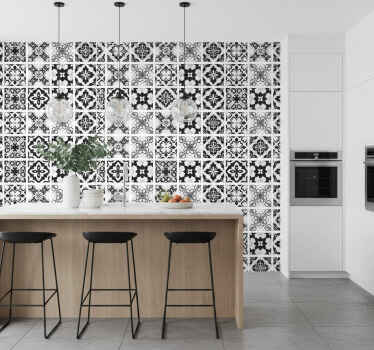 Papel tapiz cocina azulejos en blanco y negro - TenVinilo