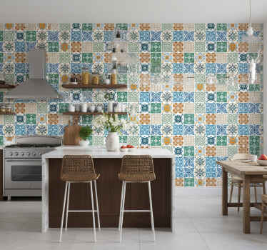Papel tapiz cocina mezcla de azulejos porcelánicos - TenVinilo