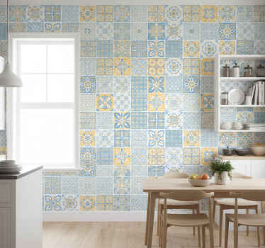 Papel de parede para cozinha azulejos mix portugueses - TenStickers
