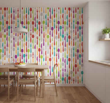 Papel de parede para cozinha com utensílios de mesa - TenStickers
