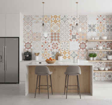 Papel de parede para cozinha mosaico laranja - TenStickers