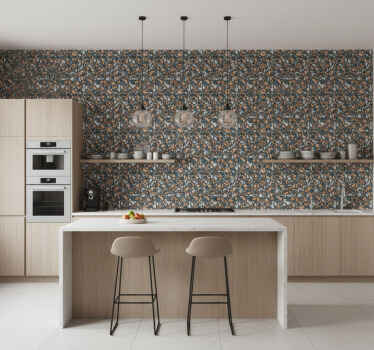 Papel de parede para cozinha em terrazzo azul e marrom - TenStickers