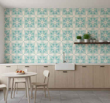 Papel de parede para cozinha azulejos turquesa - TenStickers