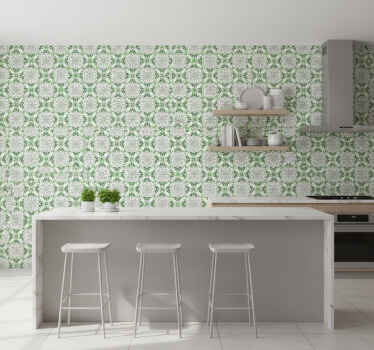 Carta da parati cucina mosaico floreale verde - TenStickers