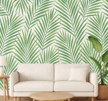 Carta da parati soggiorno foglie verdi tropicali sottile - TenStickers