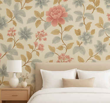 Master bedroom wallpaper romantic floral design - TenStickers