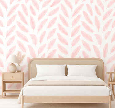 Master bedroom wallpaper pink feather design - TenStickers
