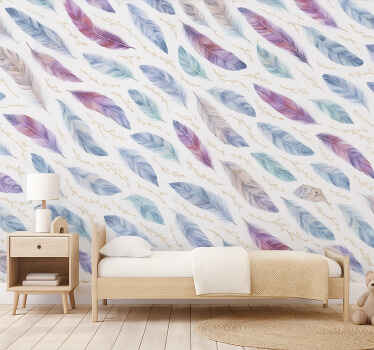 Tapete kinderzimmer mit buntem federdesign - TenStickers
