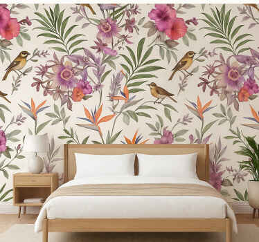 Master bedroom wallpaper colorful forest - TenStickers