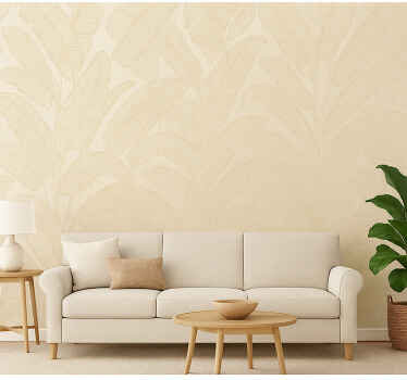Living room wallpaper beige banana leaf pattern - TenStickers