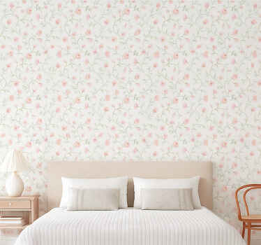 Master bedroom wallpaper botanical pink flower - TenStickers