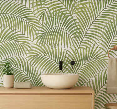 Leaves wallpaper green palm fronds - TenStickers